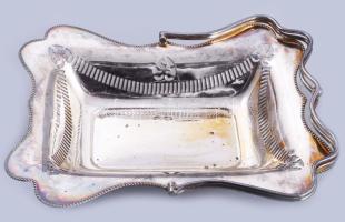 Angol ezüstözött kínáló, 4 gömb lábon, jelzett, 28x23x20 cm