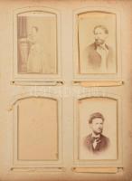cca 1870-1910 Régi fotóalbum összesen 20 db keményhátú fotóval (vizitkártyák, kabinetfotók), különfé...