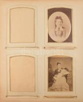 cca 1870-1910 Régi fotóalbum összesen 20 db keményhátú fotóval (vizitkártyák, kabinetfotók), különfé...