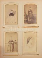 cca 1870-1910 Régi fotóalbum összesen 20 db keményhátú fotóval (vizitkártyák, kabinetfotók), különfé...
