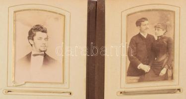 cca 1870-1910 Régi fotóalbum összesen 20 db keményhátú fotóval (vizitkártyák, kabinetfotók), különfé...