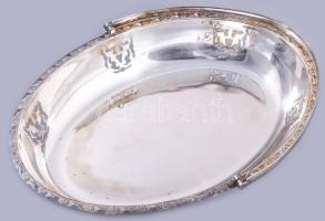 Angol ezüstözött kínáló, 4 darab csonkolt gömb lábon, áttört díszítéssel, jelzett, 28x21 cm