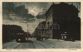 Trieste Giosue Carducci street at night tram