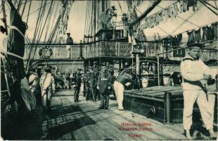 1911 Fiume, Rijeka; Hadihajó fedélzete matrózokkal / Kriegschiff Verdeck / Austro-Hungarian Navy, K.u.K. Kriegsmarine, battleship deck with mariners (EK)