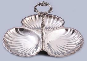 Háromosztatú kínáló, kagylóalakos öblökkel, jelzés nélkül, d: 27 cm