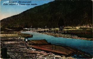 Tarac, Taracz, Teresva (Máramaros, Maramures); Erdei rakpart a Tarac vize mentén, faúsztatás. Wizner és Dávid kiadása / wood transport, rafters, forest quay