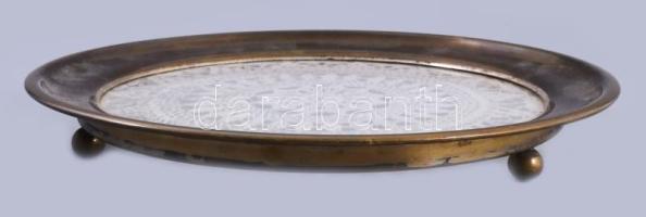 Hímzés berakással háromlábú bronz kínáló, d: 28 cm