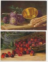 4 db RÉGI művészlap: csendélet / 4 pre-1945 art postcards: still life