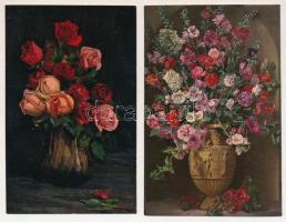 4 db RÉGI művészlap: csendélet / 4 pre-1945 art postcards: still life