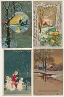 46 db RÉGI karácsonyi üdvözlőlap, közte lithok / 46 pre-1945 Christmas greeting art postcards, with lithos