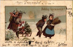 1901 Boldog karácsonyt! / Christmas greeting art postcards. Emb. litho (fl)