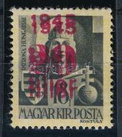 1945 Kisegítő IV. 20f/18f kettős felülnyomattal, Leitold vizsgálójellel / Mi 782 with double overprint, sign: Leitold