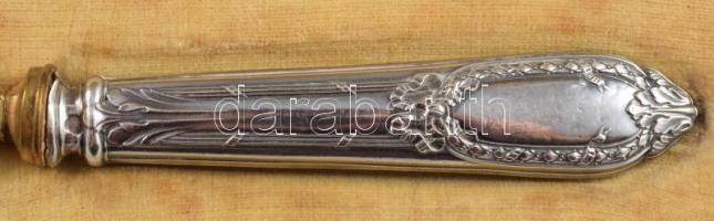 Ezüst (Ag) nyelű fagylaltszervírozó szett, jelzett, dobozában, h: 25,5 cm