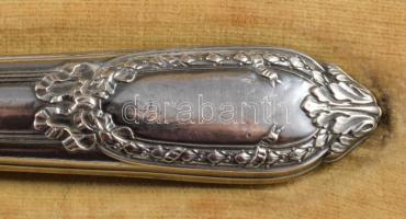 Ezüst (Ag) nyelű fagylaltszervírozó szett, jelzett, dobozában, h: 25,5 cm