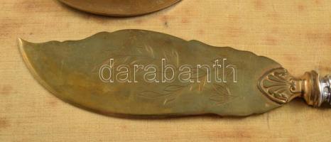 Ezüst (Ag) nyelű fagylaltszervírozó szett, jelzett, dobozában, h: 25,5 cm