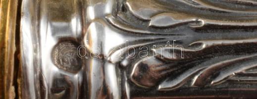 Ezüst (Ag) nyelű fagylaltszervírozó szett, jelzett, dobozában, h: 25,5 cm