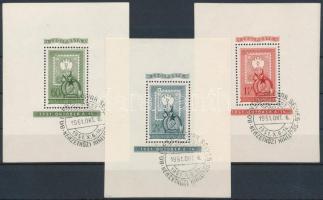 1951 80 éves a magyar bélyeg blokksor korabeli elsőnapi bélyegzéssel / Mi 20-22 block set