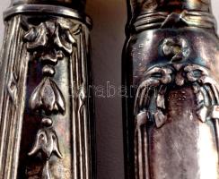 2 darab Ezüst (Ag) nyelű kanál, jelzett, h: 17,5 cm