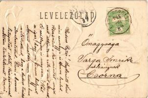 1906 Tulipános magyar szalagos hazafias dombornyomott propaganda lap / Hungarian patriotic propagand...