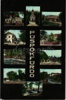 1912 Püspökfürdő, Szentlászlófürdő, Baile 1 Mai (Nagyvárad, Oradea); mozaiklap vasútállomással / multi-view postcard with railway station (kis szakadás / small tear)