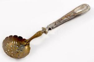 Ezüst (Ag) nyelű kakaószóró kanál, jelzett, h: 16 cm