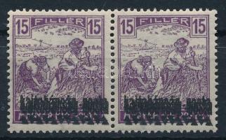 Nyugat-Magyarország III. 1921 Arató 15f pár kettős felülnyomattal, Hadsereg Fővezérség és Bodor vizsgálójellel / Mi 21 pair with double overprint. Sign: Bodor
