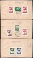1951 80 éves a magyar bélyeg blokksor 3 db ajánlott FDC-n / on 3 registered FDC
