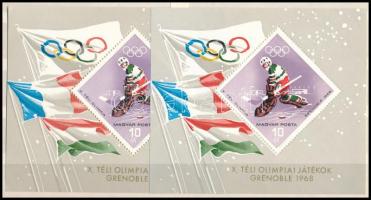 1968 Téli olimpia (III.) - Grenoble blokk a kék szín (zászló) elcsúszásával + támpéldány
