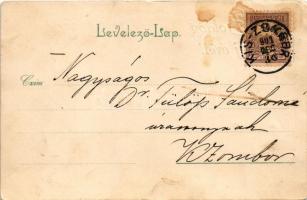 1901 Boldog újévet! Törpék malaccal / New Year greeting art postcard with dwarfs and pig. litho (ázo...