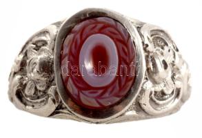Orosz ezüst (Ag) gyűrű, agát berakással, m:54, jelzett, bruttó 7,1g
