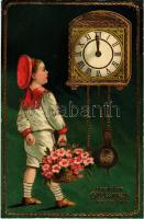 Herzlichen Glückwunsch zum neuen Jahre! / Újévi üdvözlet / New Year greeting art postcard. Emb. litho (r)