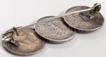 3 darab 1 koronás ezüst (Ag) érméből készült bross, h: 6 cm, bruttó 16g