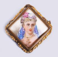 Limoges 3 darab kézzel festett porcelán bross, jelzett, h: 5,5 cm alatt