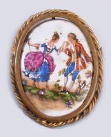 Limoges 3 darab kézzel festett porcelán bross, jelzett, h: 5,5 cm alatt