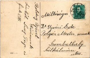 1934 Boldog újévet! Gyerekek gombával és malacokkal / New Year greeting art postcard, children with ...