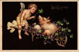 1909 Boldog újévet! Malac / New Year greeting art postcard with pig (Rb)