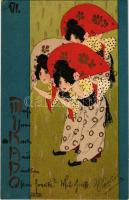 Mikado VI. Asian style Art Nouveau litho s: Raphael Kirchner (szakadás / tear)