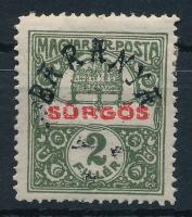 Baranya II. 1919 Sürgős bélyeg hiányzó értékszámmal, Bodor és DK vizsgálójellel / Mi 47 with missing number in the overprint. Sign: Bodor, DK