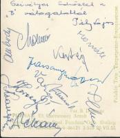1956 Poznan, a magyar B válogatott labdarúgóinak aláírásai hazaküldött képeslapon: Ombódi Imre, Dékány Ferenc, Farsang Ferenc, Ilku, Kertész, Tichy Lajos, Vilezsál Oszkár és mások (összesen 12 db aláírás)