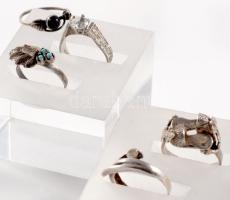 5 darab ezüst (Ag) gyűrű, kő berakásokkal, m: 53-57, bruttó 12,8g