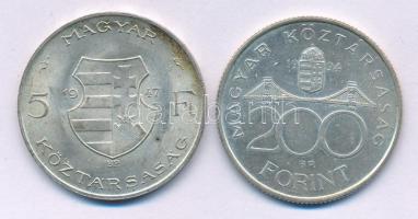 1947. 5Ft Ag "Kossuth" + 1994. 200Ft Ag "Deák" T:XF patina Adamo F8.1, F13.1