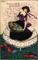 1915 Boldog Húsvéti Ünnepeket! / Easter lady. B.K.W.I. 4636-2. s: Mela Koehler (EK)