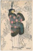 1917 Boldog Karácsonyi Ünnepeket! / Art Nouveau lady, B.K.W.I. 3090-2. s: Mela Koehler (r)