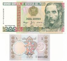 Pakisztán DN 1R + Peru 1988. 1000I T:UNC Pakistan ND 1 Rupee + Peru 1988.1000 Intis C:UNC