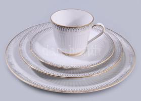 Vohenstrauss mid-century 4 részes reggeliző szett, csésze alátéttel, desszertes tányér, tányér, jelzett, hibátlan, d: 24,5 cm