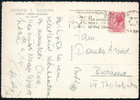 1958 Puskás Ferenc (1927-2006) autográf aláírása Olaszországból hazaküldött képeslapon