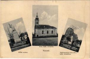 Kocsér, Hősök szobra, Római katolikus templom, régi templom rom a római katolikus temetőben. Hangya szövetkezet kiadása (fl)