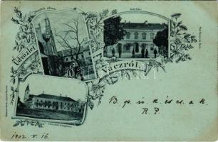 1902 Vác, Fegyház udvara, Piaristák temploma, indóház, vasútállomás. Pick Testvérek, Beck Iván kiadása. Art Nouveau, floral (EK)