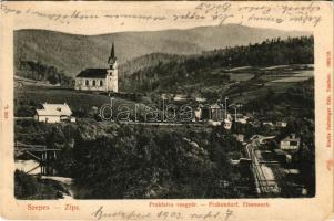 1903 Prakfalva, Prakendorf, Prakovce (Szepes, Zips); vasgyár, templom, iparvasút. Feitzinger Ede 439. L. 1902/12. / Eisenwerk / ironworks, iron factory, industrial railway, church (fa)