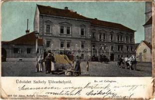 1902 Székelyudvarhely, Odorheiu Secuiesc; Református kollégium, Rudolf József üzlete. Gál János kiadása / Calvinist boarding school, shop (kopott sarkak / worn corners)